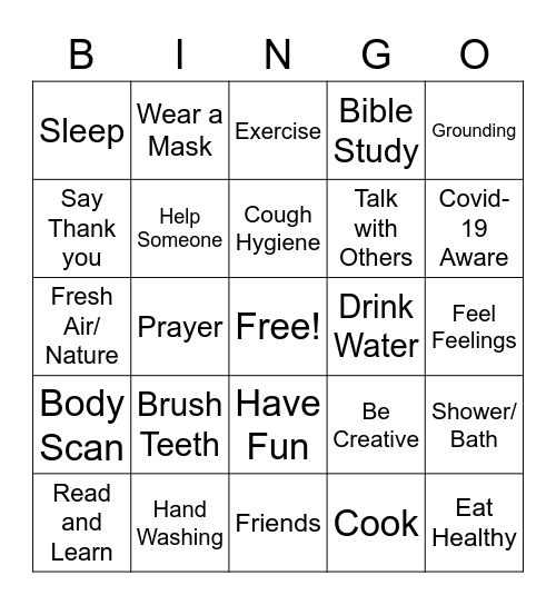 LGP Camp Self Care Bingo Card