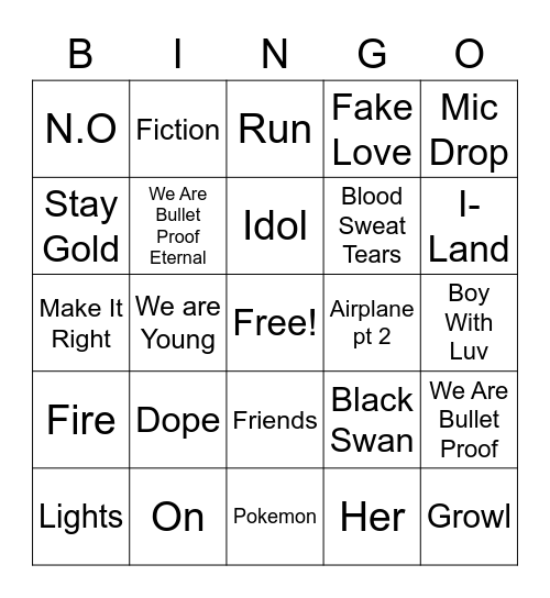 K-POPINGO Bingo Card