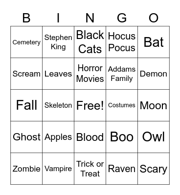 Halloween Bingo Card