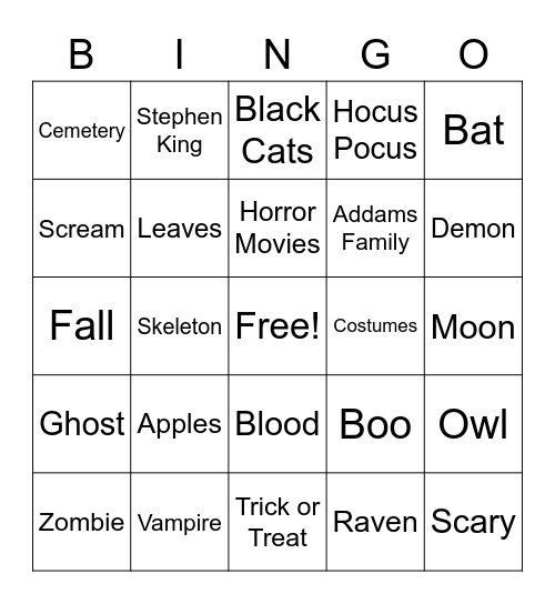 Halloween Bingo Card