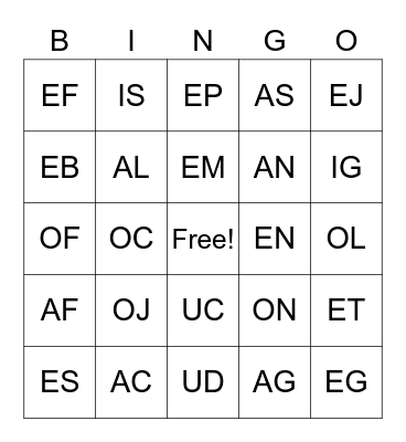 TWO LETTERS Bingo Card