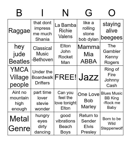 Music Bingo Card