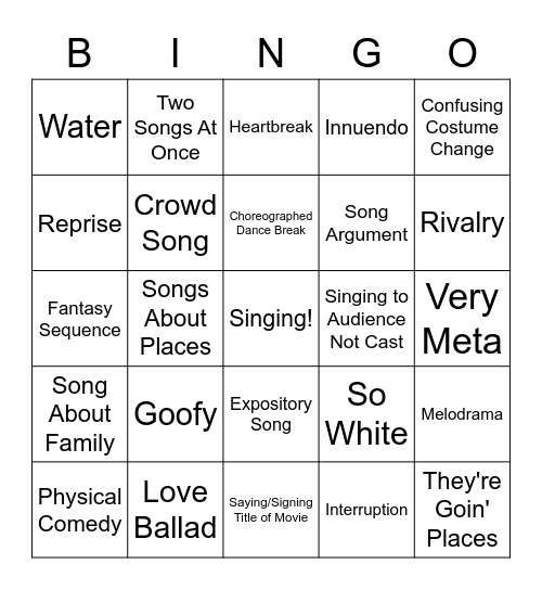 Musical Bingo Card