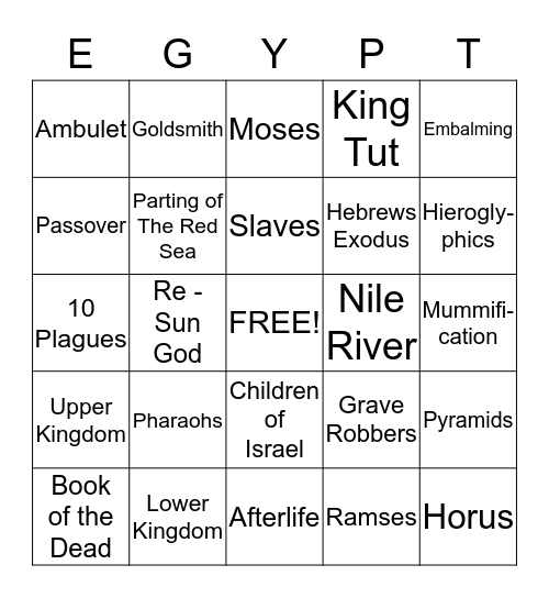 Ancient Egypt Bingo Card