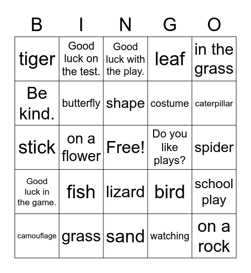 The School Play & Camouflage Bingo Card