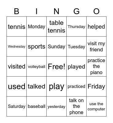 Sports & Activities Bingo Card