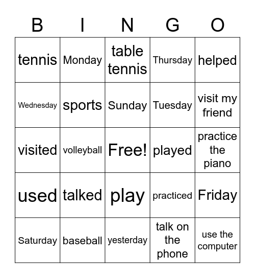 Sports & Activities Bingo Card