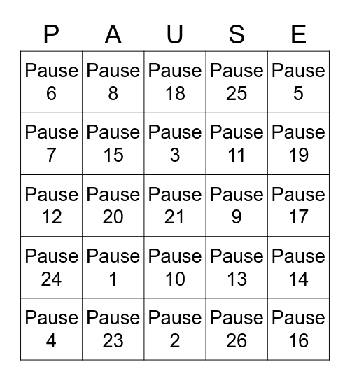 Pause Pause Pause Pause Bingo Card