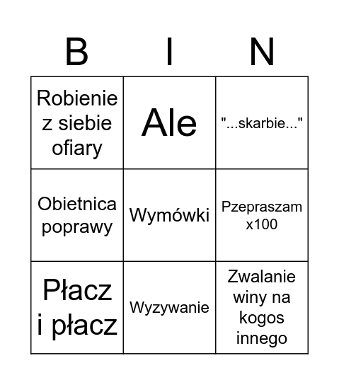 Oli u ciebie Bingo Card