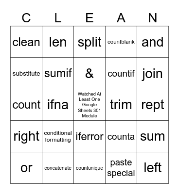 Clean House Bingo Card