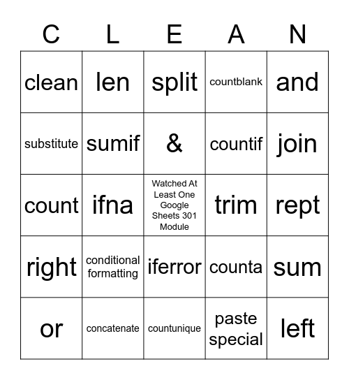 Clean House Bingo Card