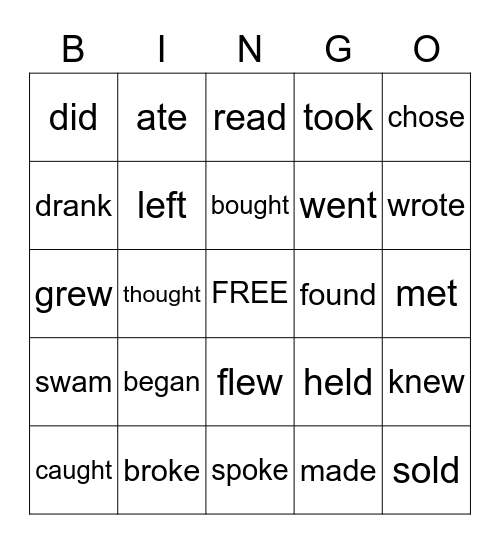 Irregular verbs Bingo Card