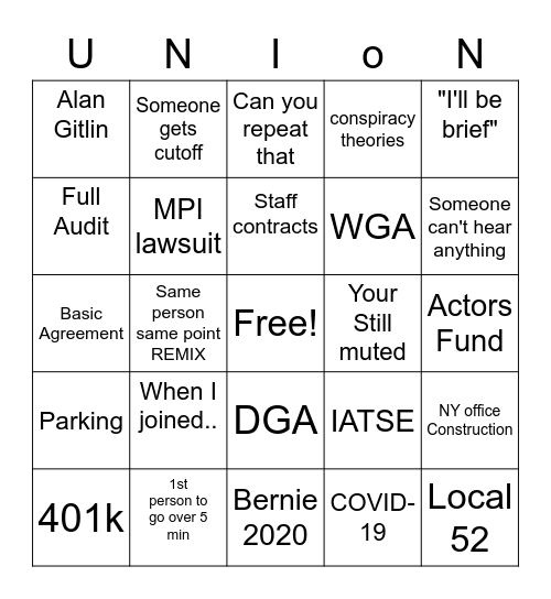 Union Bingo Card