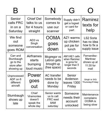 Gold Shift bingo Card