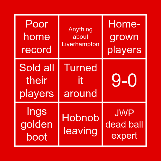 SaintsFC Bingo Card