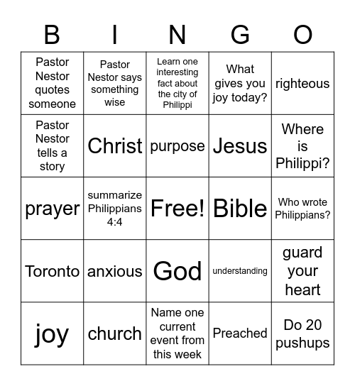 Sermon Bingo July 19 Bingo Card