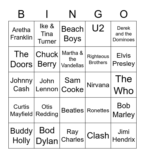 Rolling Stone Magazine Top Songs of All-Time Bingo Card