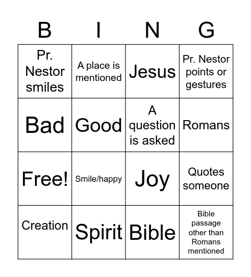 Sermon Bingo July 19 Bingo Card