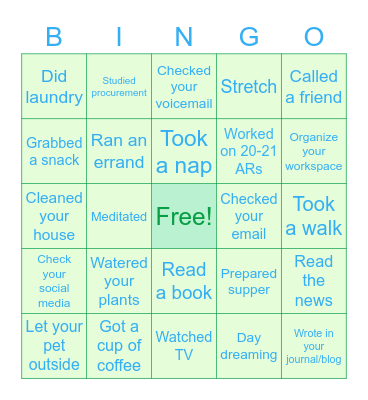 SOPs Breaktime BINGO Card