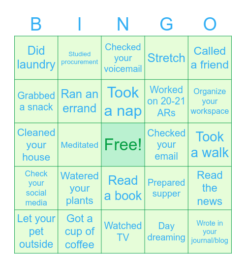 SOPs Breaktime BINGO Card
