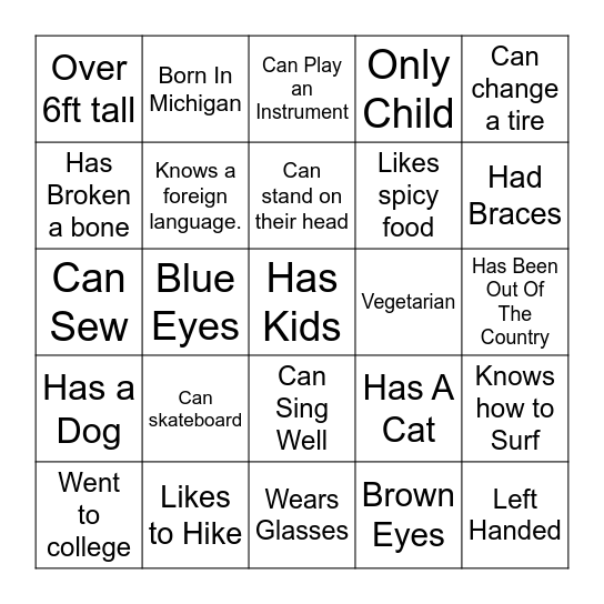 Ice Breaker Bingo Card