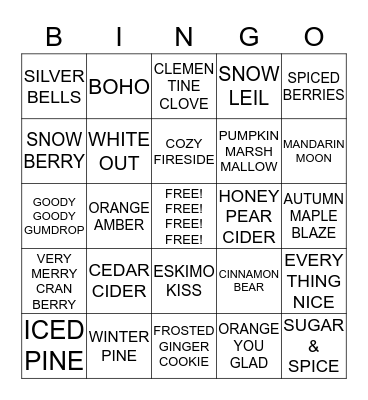 SCENTSY BINGO Card