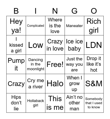 Meg’s Musical 2000s Bingo Card