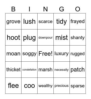 Vocabulary Bingo Card