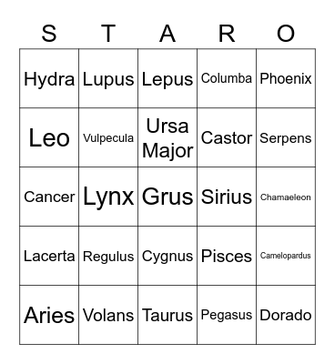 Constellation Star-o Bingo Card