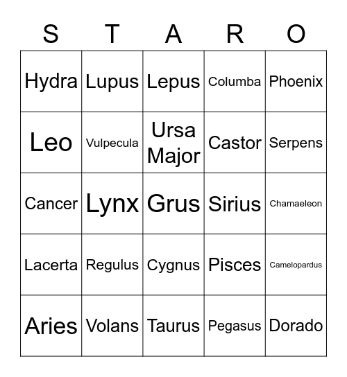 Constellation Star-o Bingo Card