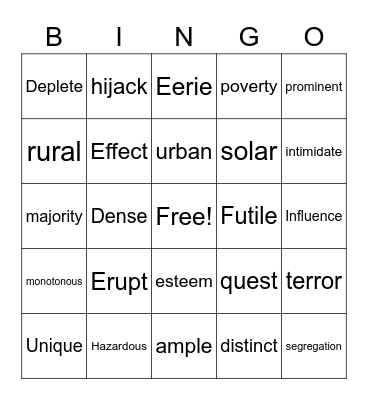 Vocabulary Bingo Card