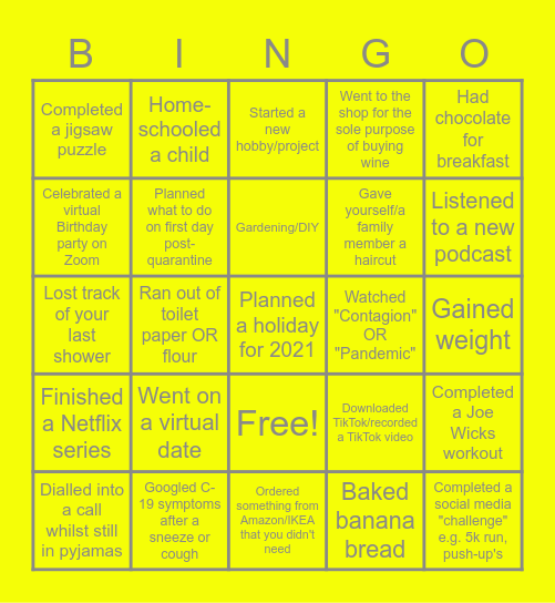 BCM Quarantine Bingo Card