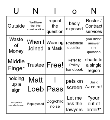 Union Bingo Card
