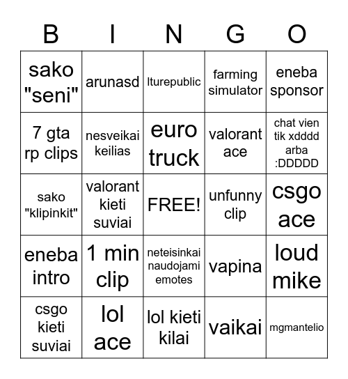 streameriu momentai Bingo Card