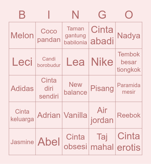 JENNIE Bingo Card