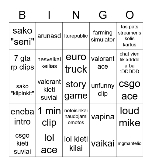 streameriu momentai Bingo Card