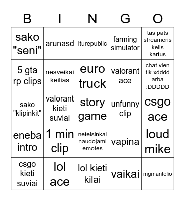 streameriu momentai Bingo Card