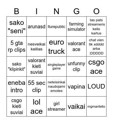 streameriu momentai Bingo Card