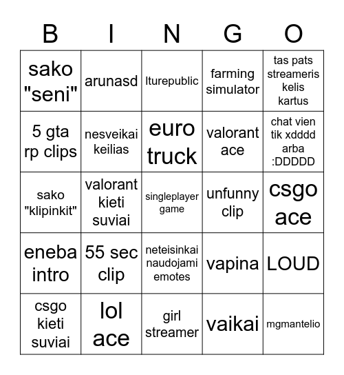 streameriu momentai Bingo Card