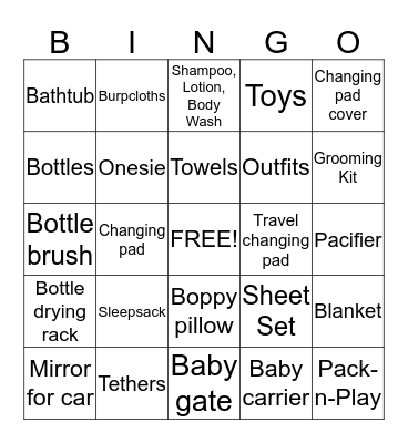 Baby Shower Bingo Card