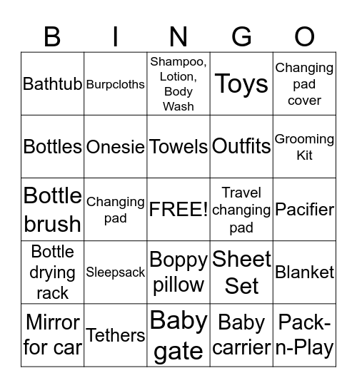 Baby Shower Bingo Card