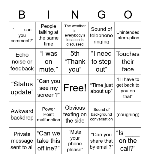 All Power Management Bingo Card