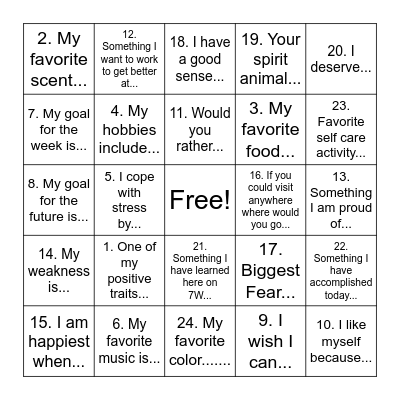 7W Bingo Card