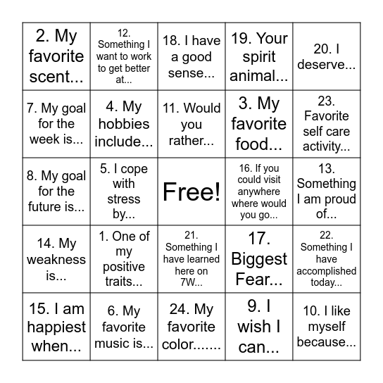 7W Bingo Card