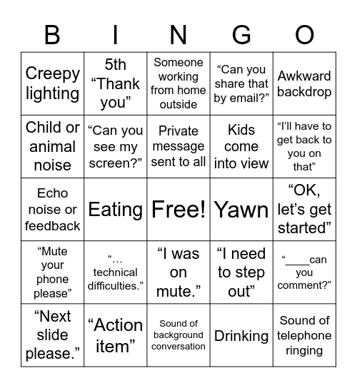 All Power Management Bingo Card