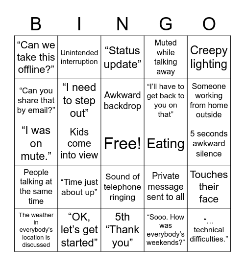 All Power Management Bingo Card