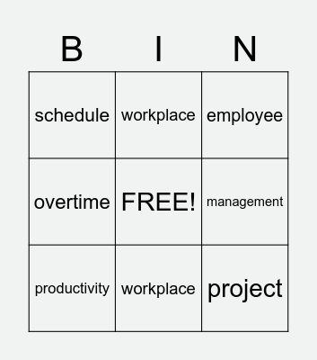 Work Culture Bingo Card