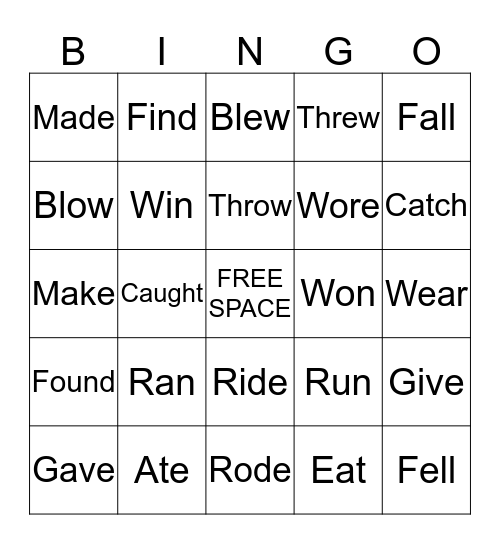 Irregular Past Tense BINGO Card