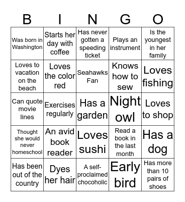 A Work of Art Bingo Card