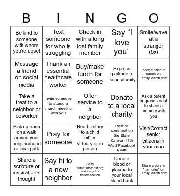 Slate Canyon Bingo Card